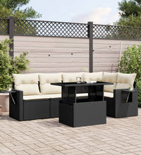 6-tlg. Garten-Sofagarnitur mit Kissen Schwarz Poly Rattan