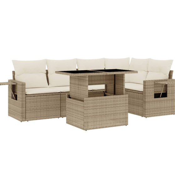 6-tlg. Garten-Sofagarnitur mit Kissen Beige Poly Rattan
