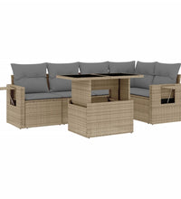 6-tlg. Garten-Sofagarnitur mit Kissen Beige Poly Rattan