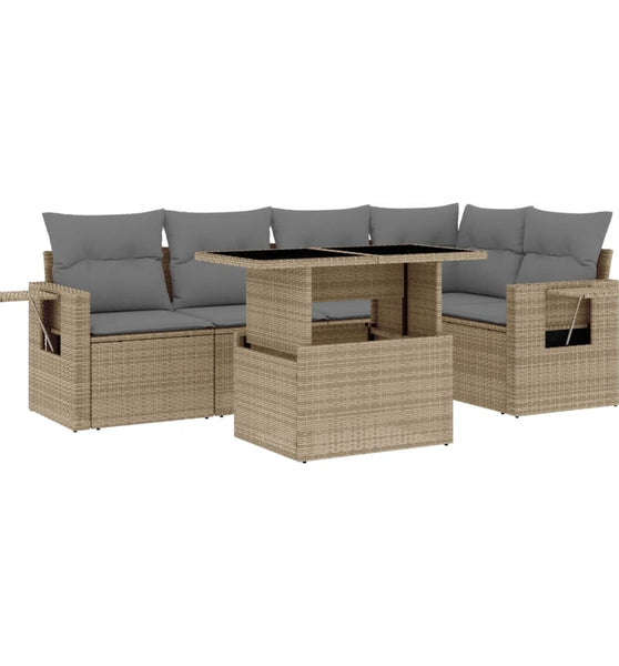 6-tlg. Garten-Sofagarnitur mit Kissen Beige Poly Rattan