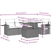 6-tlg. Garten-Sofagarnitur mit Kissen Beige Poly Rattan
