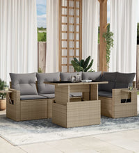 6-tlg. Garten-Sofagarnitur mit Kissen Beige Poly Rattan