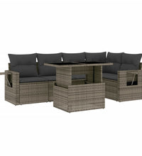 6-tlg. Garten-Sofagarnitur mit Kissen Grau Poly Rattan
