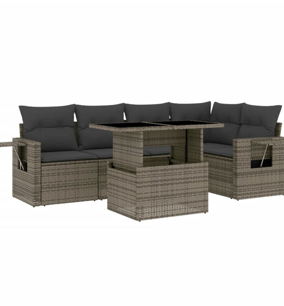 6-tlg. Garten-Sofagarnitur mit Kissen Grau Poly Rattan