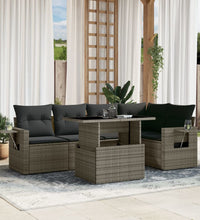 6-tlg. Garten-Sofagarnitur mit Kissen Grau Poly Rattan
