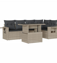 6-tlg. Garten-Sofagarnitur mit Kissen Hellgrau Poly Rattan