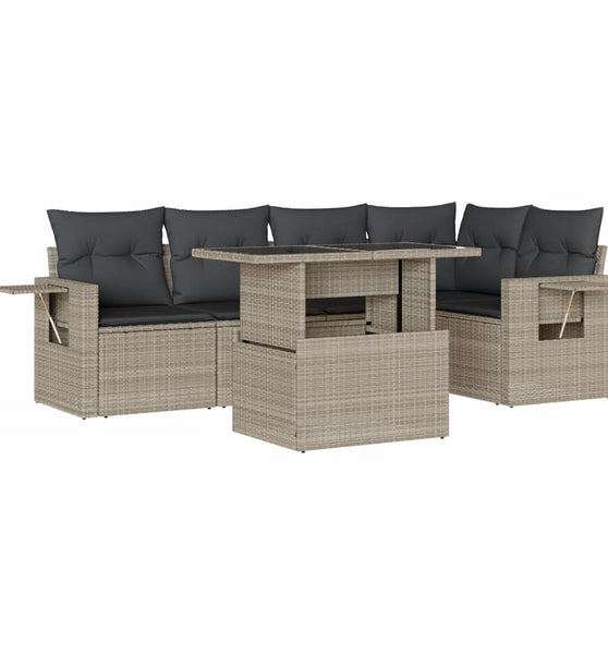 6-tlg. Garten-Sofagarnitur mit Kissen Hellgrau Poly Rattan