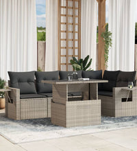6-tlg. Garten-Sofagarnitur mit Kissen Hellgrau Poly Rattan
