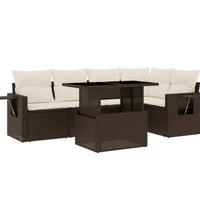 6-tlg. Garten-Sofagarnitur mit Kissen Braun Poly Rattan