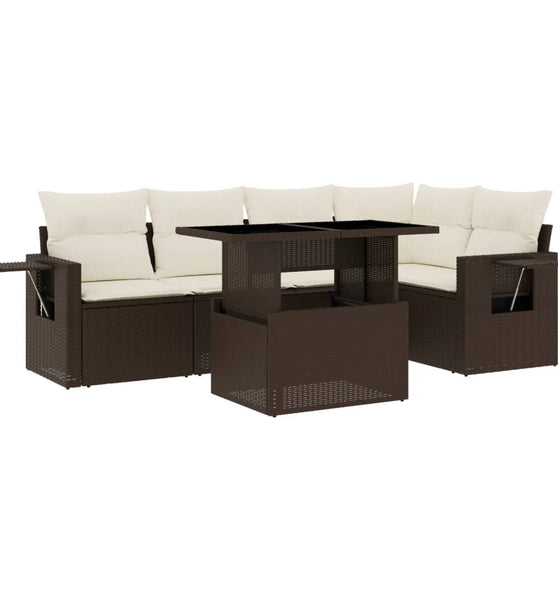 6-tlg. Garten-Sofagarnitur mit Kissen Braun Poly Rattan