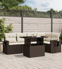 6-tlg. Garten-Sofagarnitur mit Kissen Braun Poly Rattan
