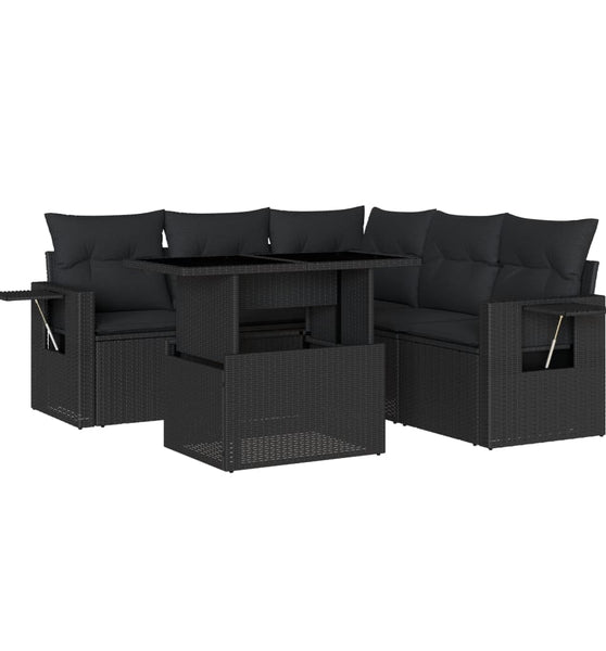 6-tlg. Garten-Sofagarnitur mit Kissen Schwarz Poly Rattan