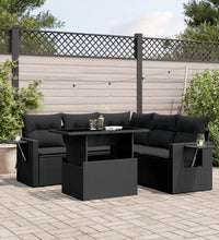 6-tlg. Garten-Sofagarnitur mit Kissen Schwarz Poly Rattan