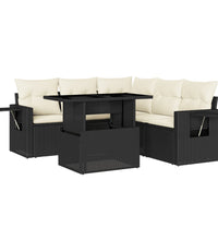6-tlg. Garten-Sofagarnitur mit Kissen Schwarz Poly Rattan