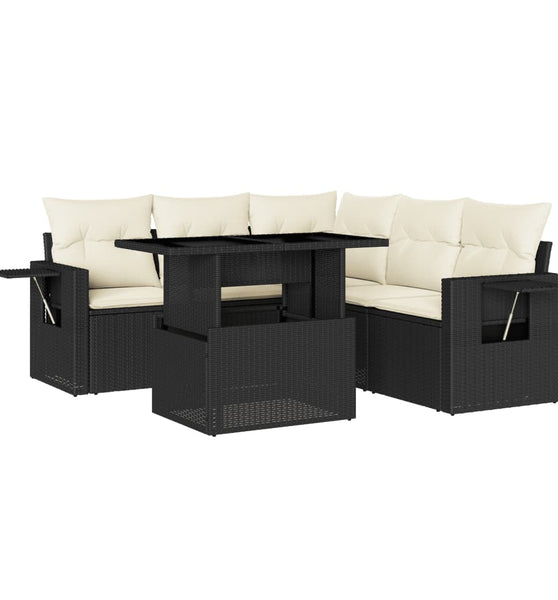 6-tlg. Garten-Sofagarnitur mit Kissen Schwarz Poly Rattan