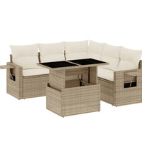 6-tlg. Garten-Sofagarnitur mit Kissen Beige Poly Rattan