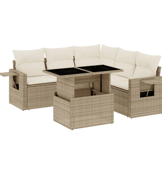 6-tlg. Garten-Sofagarnitur mit Kissen Beige Poly Rattan
