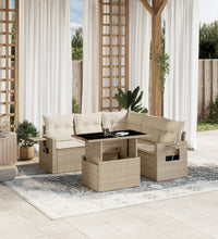 6-tlg. Garten-Sofagarnitur mit Kissen Beige Poly Rattan