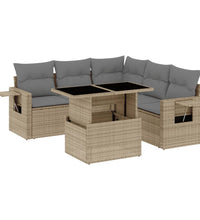 6-tlg. Garten-Sofagarnitur mit Kissen Beige Poly Rattan