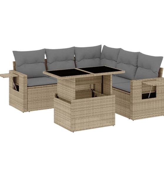 6-tlg. Garten-Sofagarnitur mit Kissen Beige Poly Rattan