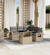 6-tlg. Garten-Sofagarnitur mit Kissen Beige Poly Rattan