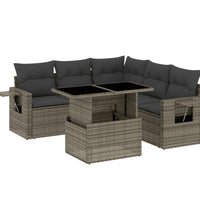 6-tlg. Garten-Sofagarnitur mit Kissen Grau Poly Rattan