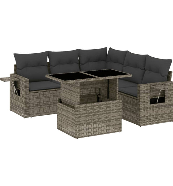 6-tlg. Garten-Sofagarnitur mit Kissen Grau Poly Rattan