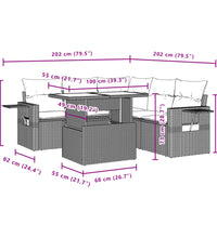 6-tlg. Garten-Sofagarnitur mit Kissen Grau Poly Rattan