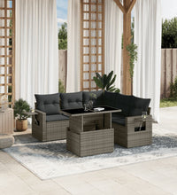 6-tlg. Garten-Sofagarnitur mit Kissen Grau Poly Rattan