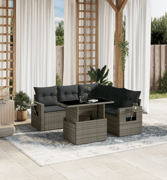 6-tlg. Garten-Sofagarnitur mit Kissen Grau Poly Rattan