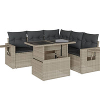 6-tlg. Garten-Sofagarnitur mit Kissen Hellgrau Poly Rattan