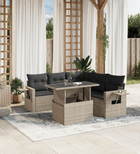 6-tlg. Garten-Sofagarnitur mit Kissen Hellgrau Poly Rattan