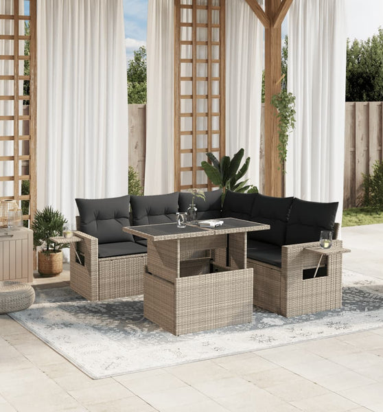 6-tlg. Garten-Sofagarnitur mit Kissen Hellgrau Poly Rattan