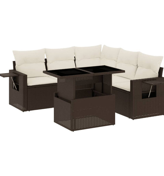 6-tlg. Garten-Sofagarnitur mit Kissen Braun Poly Rattan