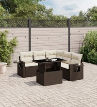 6-tlg. Garten-Sofagarnitur mit Kissen Braun Poly Rattan