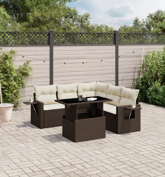 6-tlg. Garten-Sofagarnitur mit Kissen Braun Poly Rattan