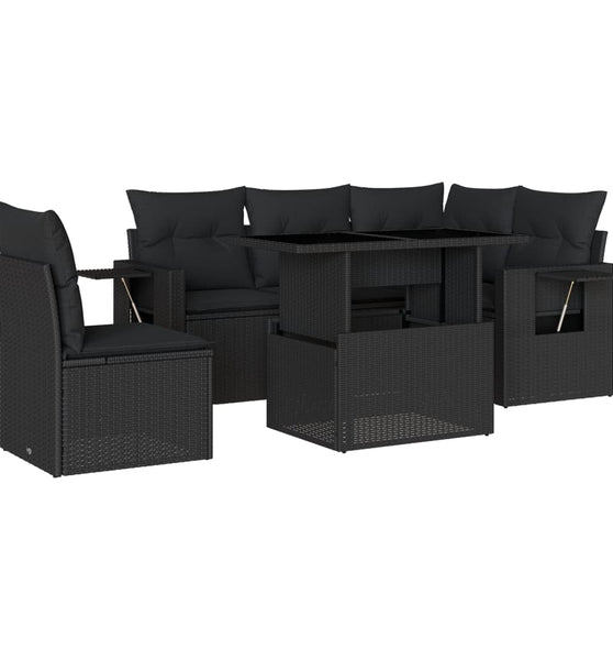 6-tlg. Garten-Sofagarnitur mit Kissen Schwarz Poly Rattan