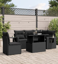 6-tlg. Garten-Sofagarnitur mit Kissen Schwarz Poly Rattan