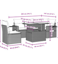 6-tlg. Garten-Sofagarnitur mit Kissen Schwarz Poly Rattan