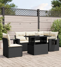 6-tlg. Garten-Sofagarnitur mit Kissen Schwarz Poly Rattan