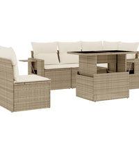 6-tlg. Garten-Sofagarnitur mit Kissen Beige Poly Rattan