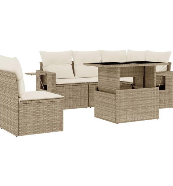 6-tlg. Garten-Sofagarnitur mit Kissen Beige Poly Rattan