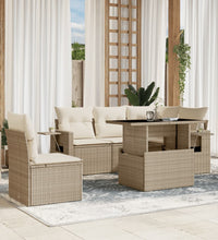 6-tlg. Garten-Sofagarnitur mit Kissen Beige Poly Rattan
