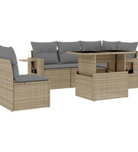 6-tlg. Garten-Sofagarnitur mit Kissen Beige Poly Rattan