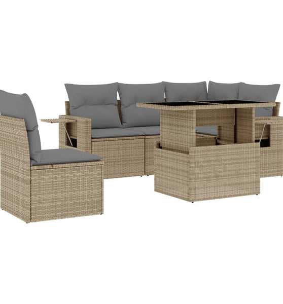 6-tlg. Garten-Sofagarnitur mit Kissen Beige Poly Rattan