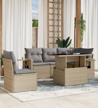 6-tlg. Garten-Sofagarnitur mit Kissen Beige Poly Rattan