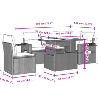 6-tlg. Garten-Sofagarnitur mit Kissen Grau Poly Rattan
