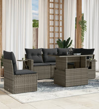 6-tlg. Garten-Sofagarnitur mit Kissen Grau Poly Rattan