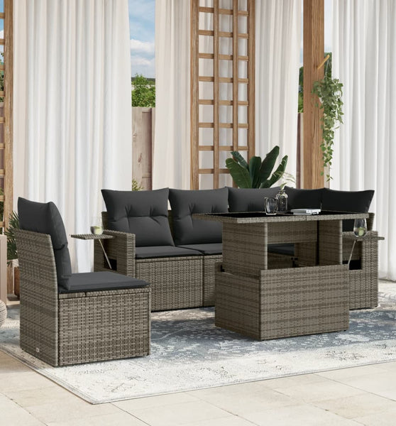 6-tlg. Garten-Sofagarnitur mit Kissen Grau Poly Rattan