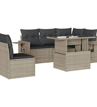 6-tlg. Garten-Sofagarnitur mit Kissen Hellgrau Poly Rattan